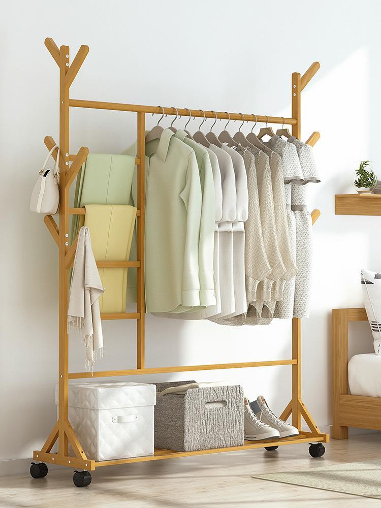 Portable Clothes Rack Coat Garment Stand Bamboo Rail Hanger Airer Closet -  Wood - Furniture > Home Furniture